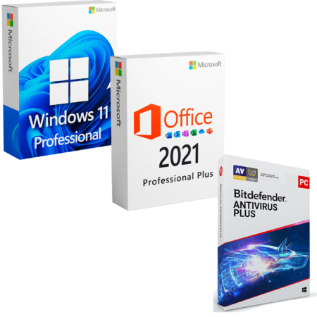 Microsoft Windows 11 Professional + Microsoft Office 2021 Professional Plus + Bitdefender Antivirus Plus 12 months