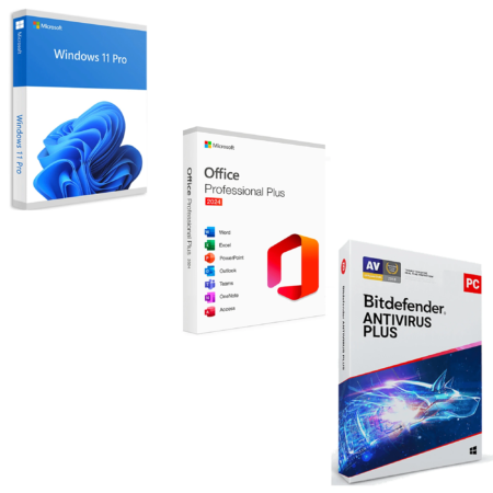 Microsoft Windows 11 Professional + Microsoft Office 2024 Professional Plus + Bitdefender Antivirus Plus 12 months